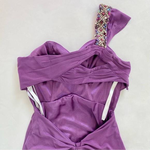 Terani Couture One Shoulder Rhinestone Beaded Formal Maxi Gown Dress Purple 0 - Picture 10 of 16